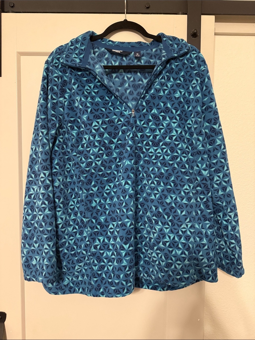 Lands' End Women's Blue Geometric Quarter-Zip Fleece Hoodie